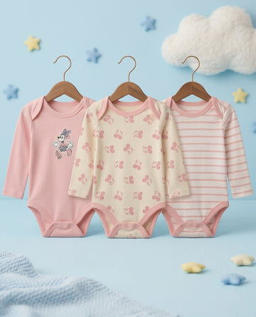 Pack of 3 Full Sleeve Bodysuits - Miney Mouse - 004