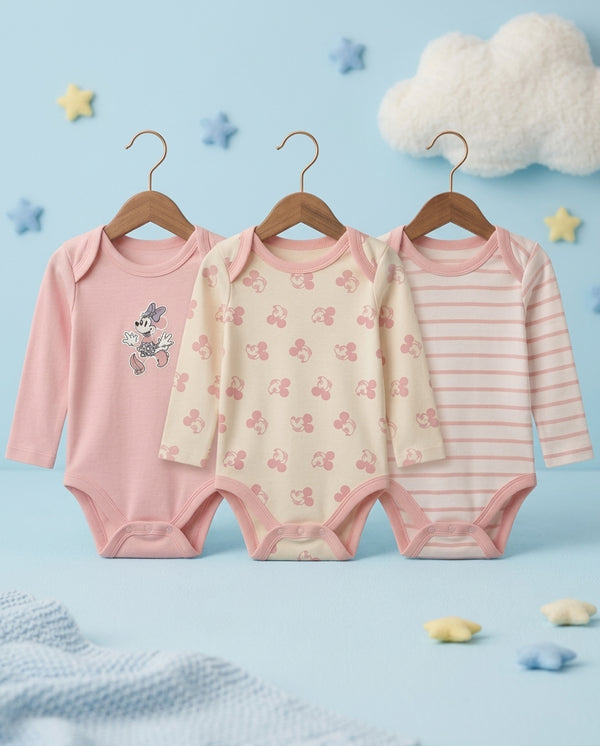 Pack of 3 Full Sleeve Bodysuits - Miney Mouse - 004