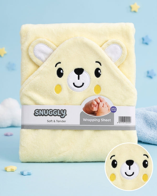 Teddy Bear Hooded Baby Wrapping Sheet - Yellow