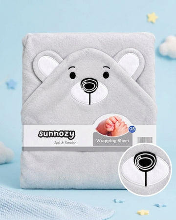 Teddy Bear Hooded Baby Wrapping Sheet - Grey