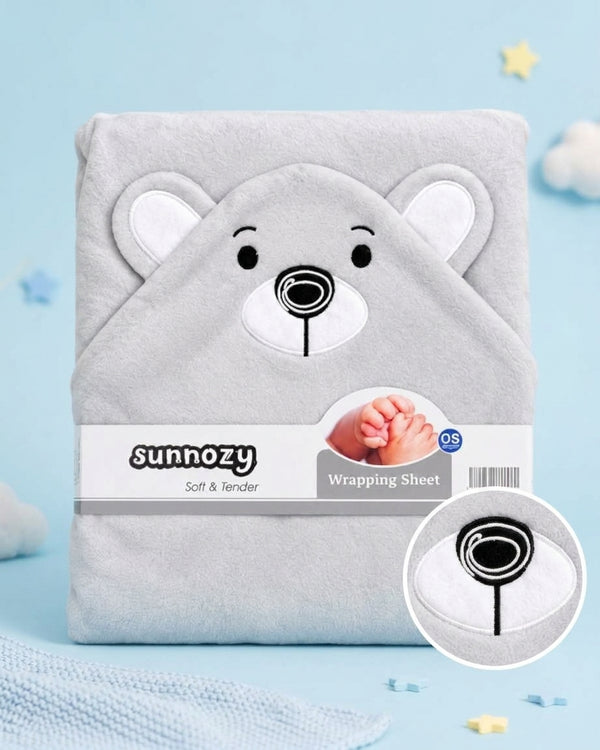 Teddy Bear Hooded Baby Wrapping Sheet - Grey