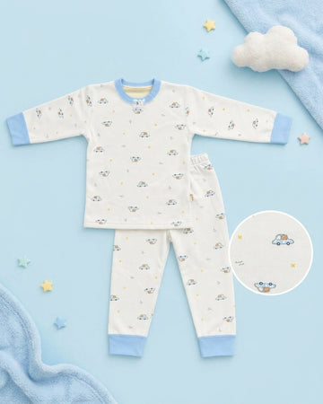 Winter Night Suit - Cars Sky Blue - D4