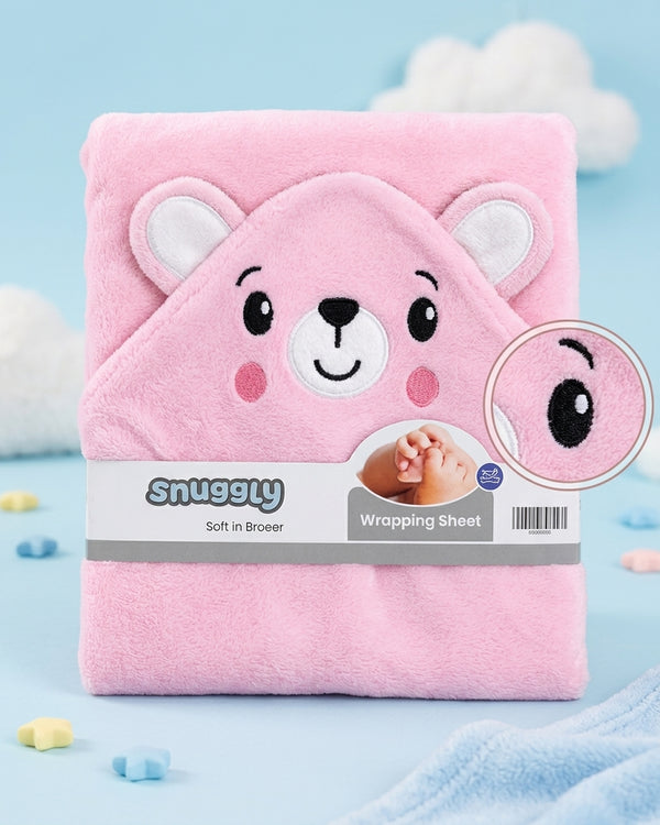Teddy Bear Hooded Baby Wrapping Sheet - Pink