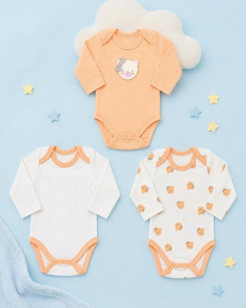 Pack of 3 Full Sleeve Bodysuits - Bear & Bow - 005