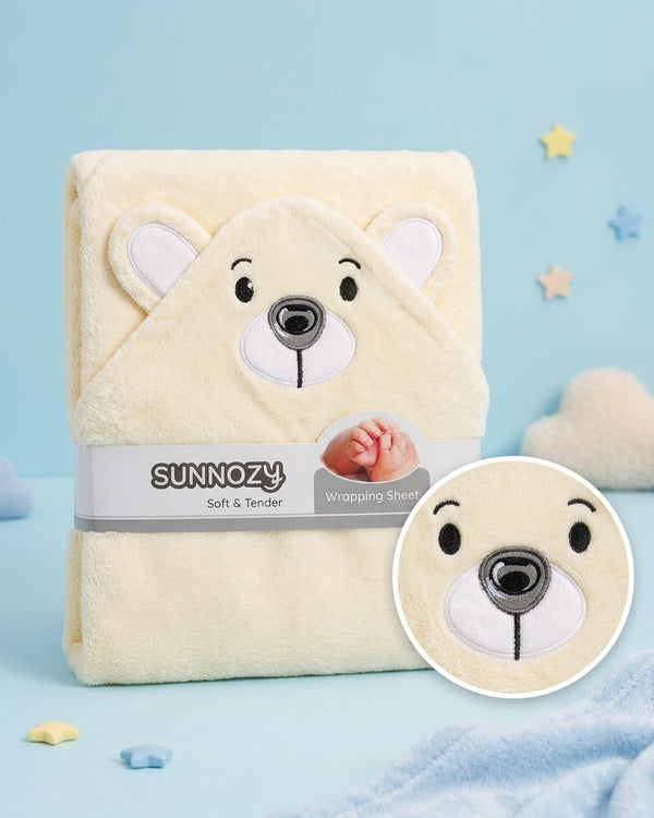 Teddy Bear Hooded Baby Wrapping Sheet - Skin