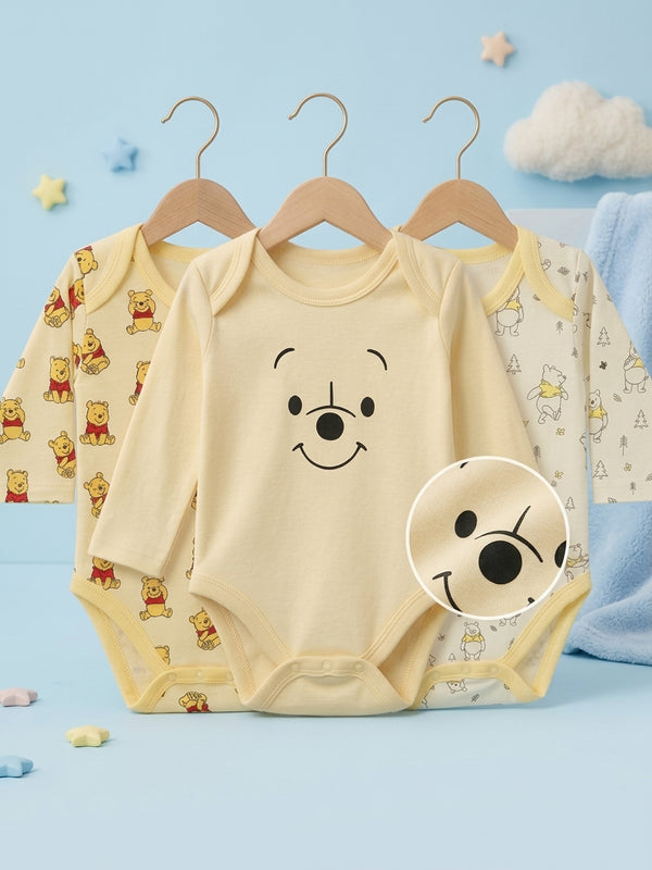 Pack of 3 Full Sleeve Bodysuits - Yellow Po - 012