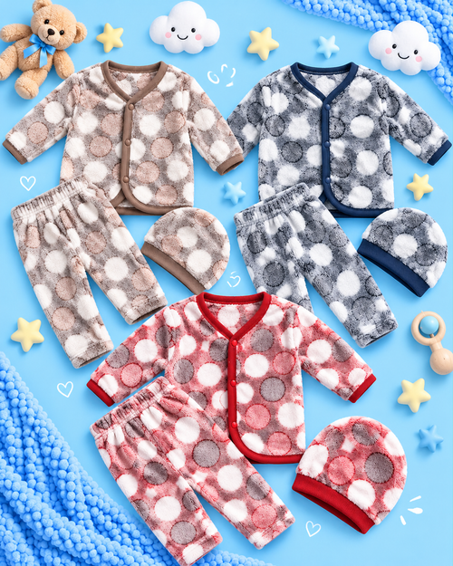 Baby 3-Piece Plush Winter Outfit Set – 0–3 Months