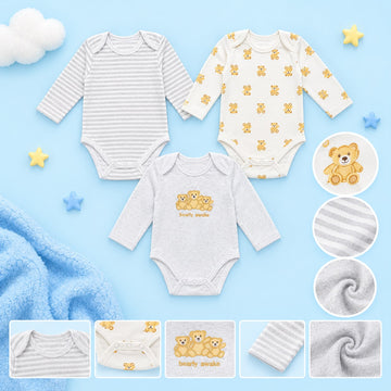 Pack of 3 Full Sleeve Bodysuits - Bearly Bear - 001