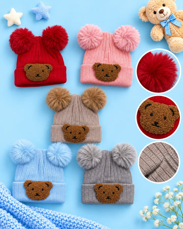 Baby Bear Pom Pom Winter Beanie Hat | Lune Kidz Pakistan