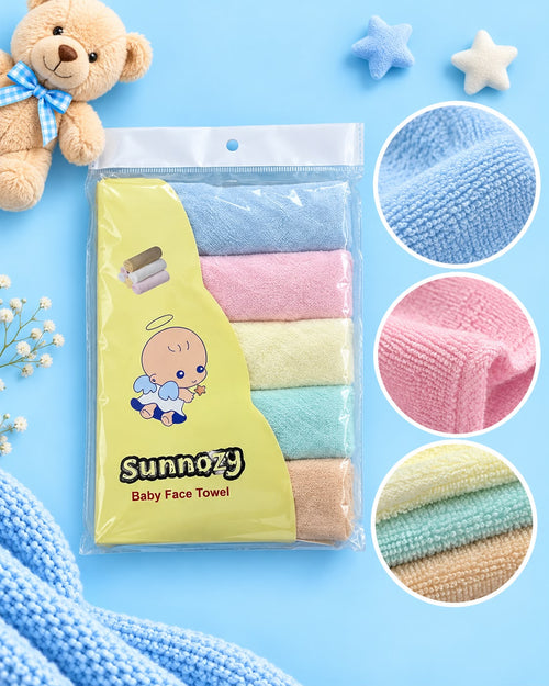 Pack of 5 Soft Cotton Towels - Sunnozy Baby Face Towels  | Lune Kidz