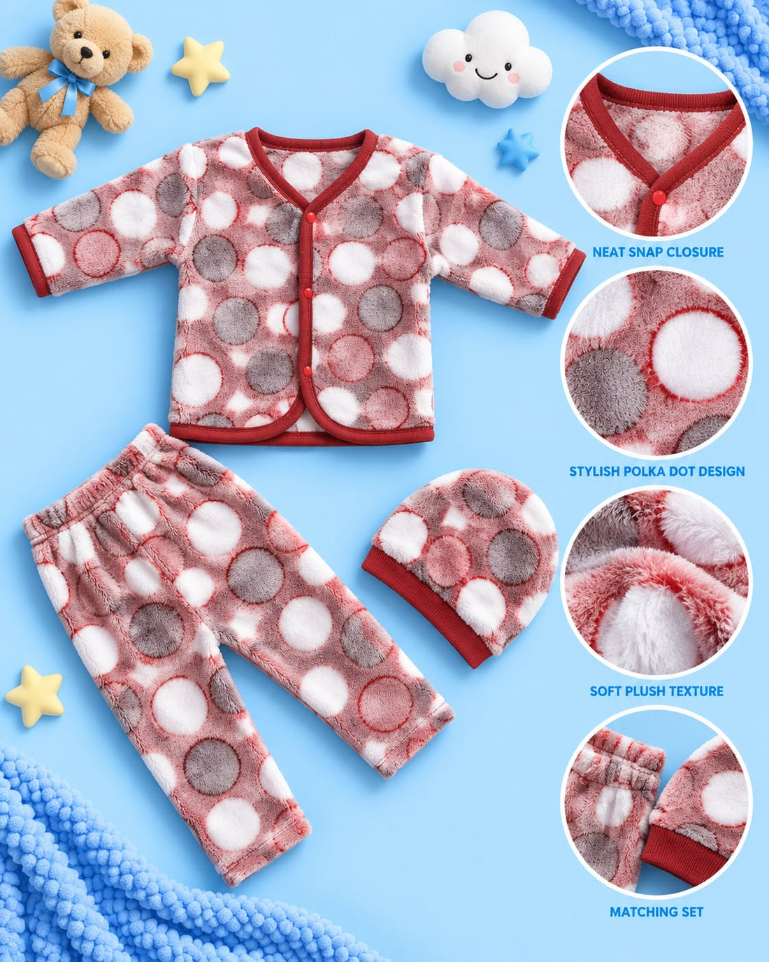 Baby 3-Piece Plush Winter Outfit Set – 0–3 Months