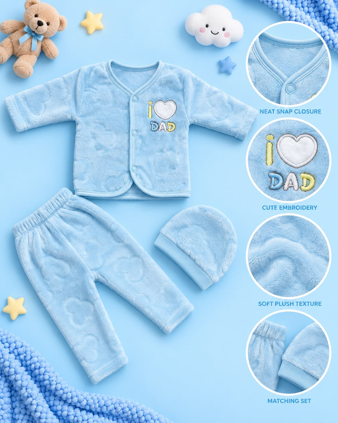 Plush Baby Winter Suit Set with Cap – Blue, Pink, Cream & Mint | Lune Kidz