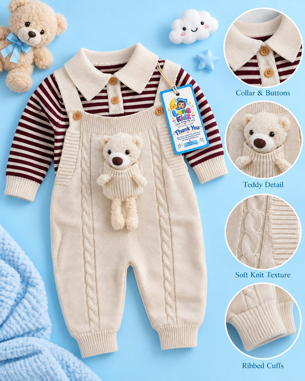 Baby Knitted Romper with Teddy Bear | Lune Kidz