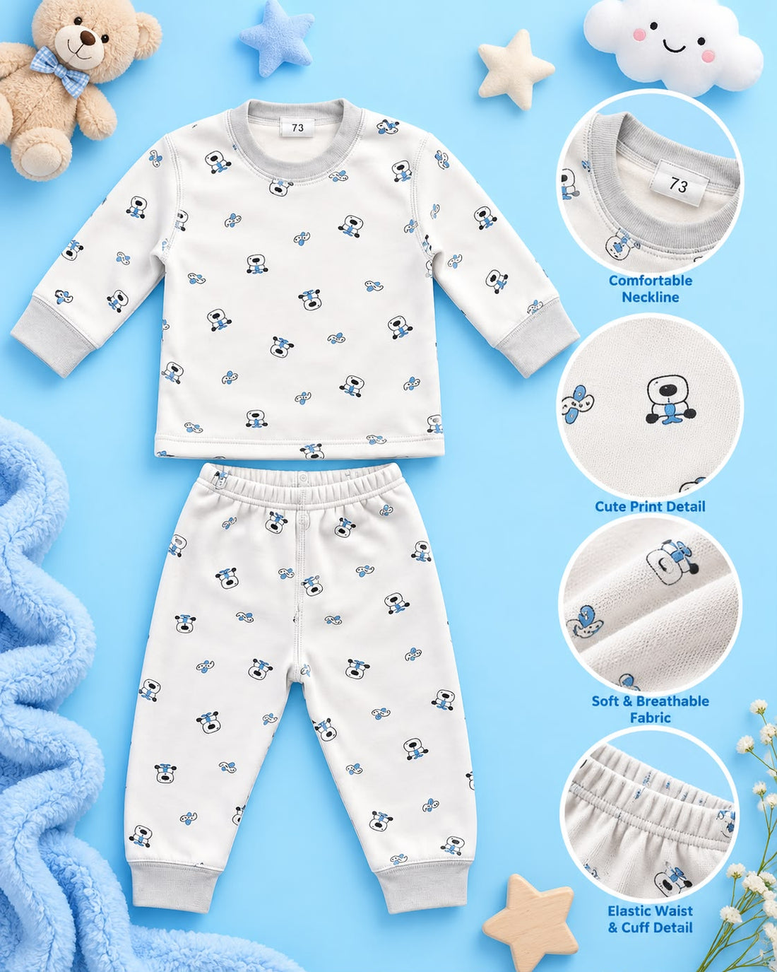 Baby Winter Night Suit – 4 Cute Printed Designs | Lune Kidz