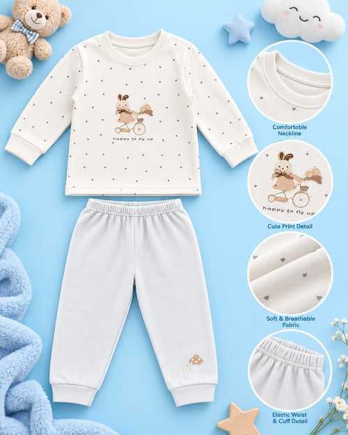 Baby Winter Night Suit – Bunny Print Two-Piece Set